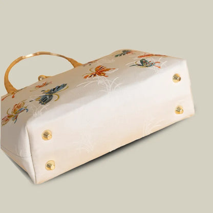 Butterfly Garden Embroidered Handbag with Vintage Metal Kiss-Lock