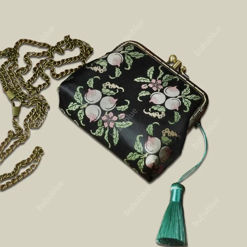 Peach Blossom Brocade Mini Kiss Lock Coin Purse
