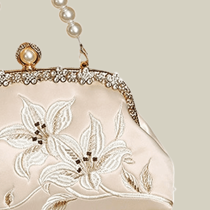 Lily Embroidered Handbag with Pearl Handle