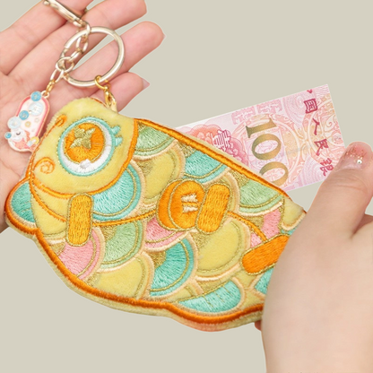 Handmade Embroidered Koi Cute Coin Purse With Keychain