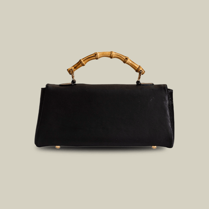 Mountain Pine Embroidered Boston Bag with Bamboo Handle