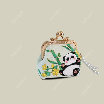 Cat Panda Embroidered Mini Coin Purse with Kiss Lock