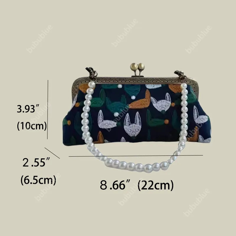 Fox Embroidery Vintage Phone Handbag