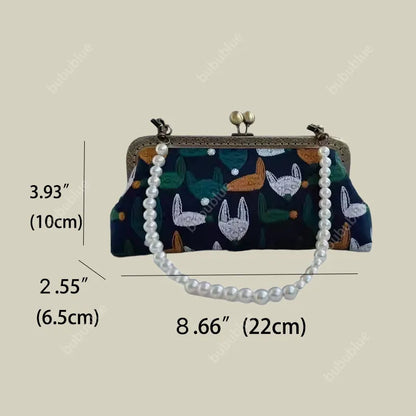 Fox Embroidery Vintage Phone Handbag