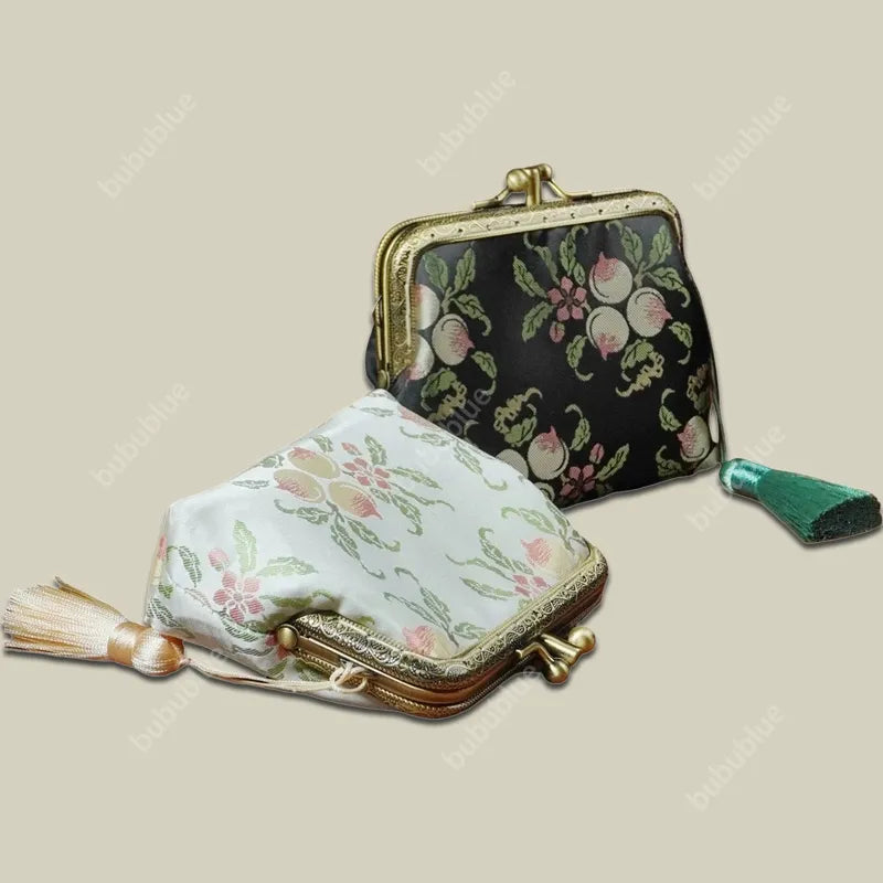 Peach Blossom Brocade Mini Kiss Lock Coin Purse