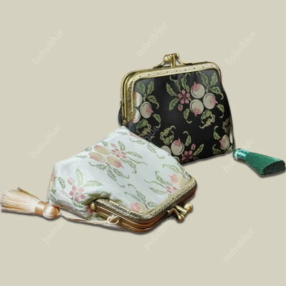 Peach Blossom Brocade Mini Kiss Lock Coin Purse