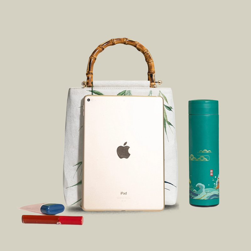Swallow & Willow Embroidered White Tote Bag with Bamboo Handle