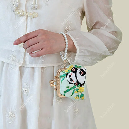 Cat Panda Embroidered Mini Coin Purse with Kiss Lock