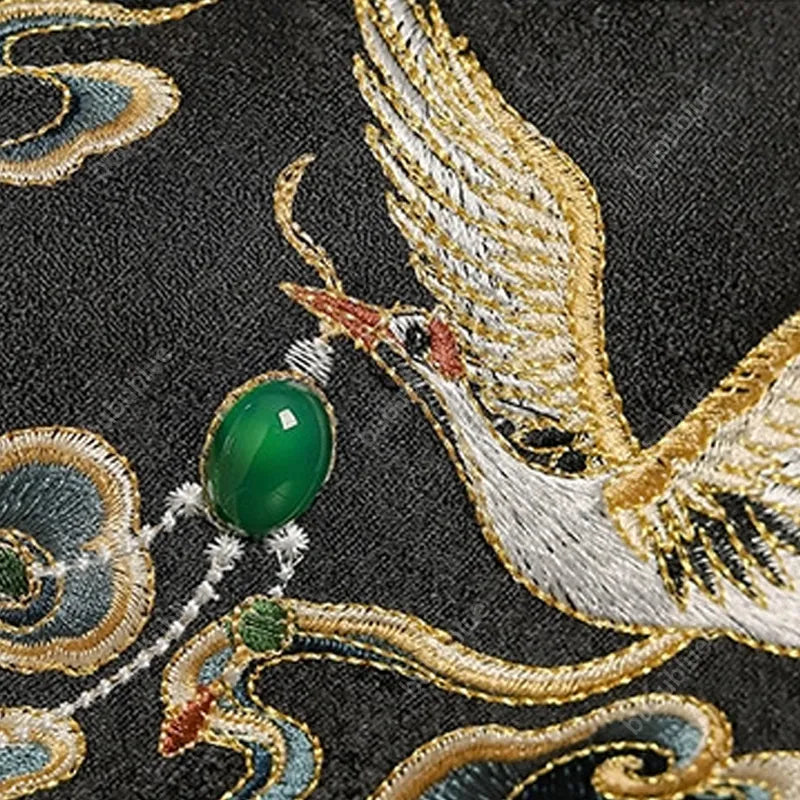 Black Crane Embroidered Handmade Evening Bag