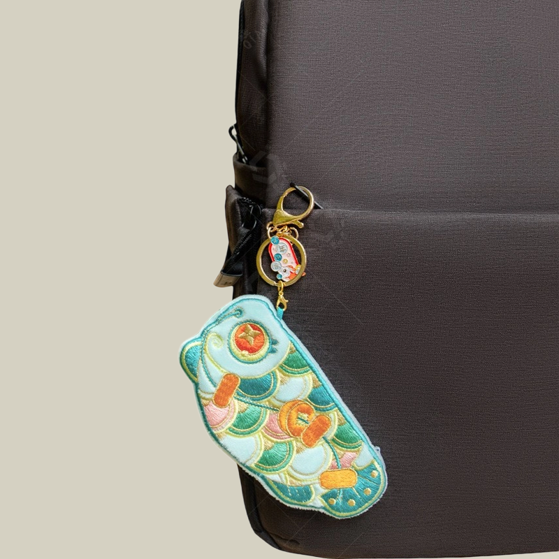 Handmade Embroidered Koi Cute Coin Purse With Keychain