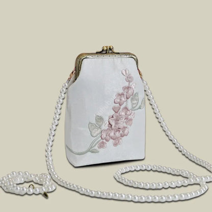 Begonia Embroidery Vintage Crossbody Phone Bag with Kiss Lock
