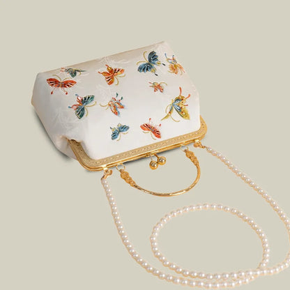 Butterfly Garden Embroidered Handbag with Vintage Metal Kiss-Lock