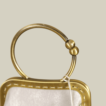Peony Embroidered White Handbag with Metal Kiss-Lock