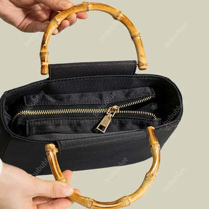 Butterfly Embroidered Floral Bamboo Black Tote Bag with Handle Bag