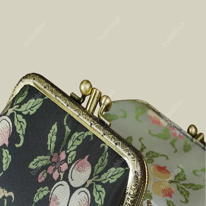 Peach Blossom Brocade Mini Kiss Lock Coin Purse