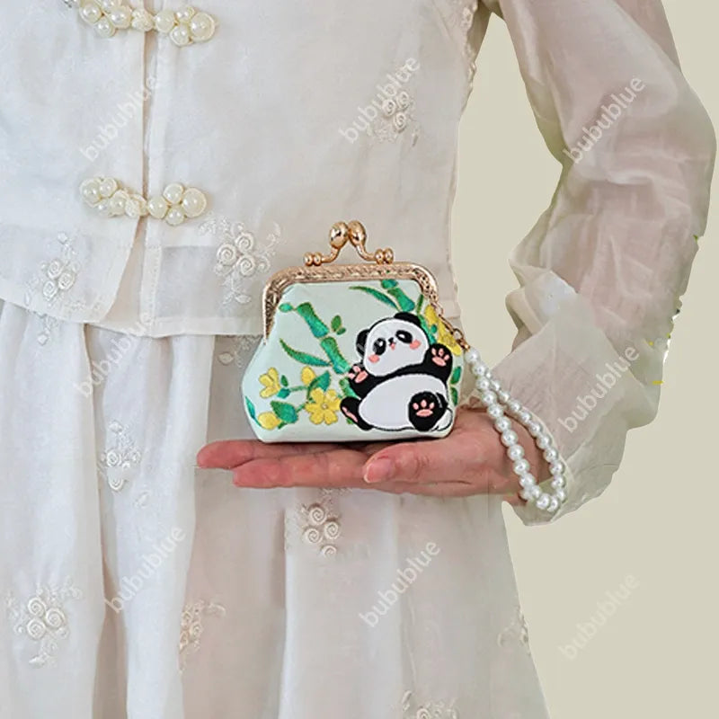 Cat Panda Embroidered Mini Coin Purse with Kiss Lock