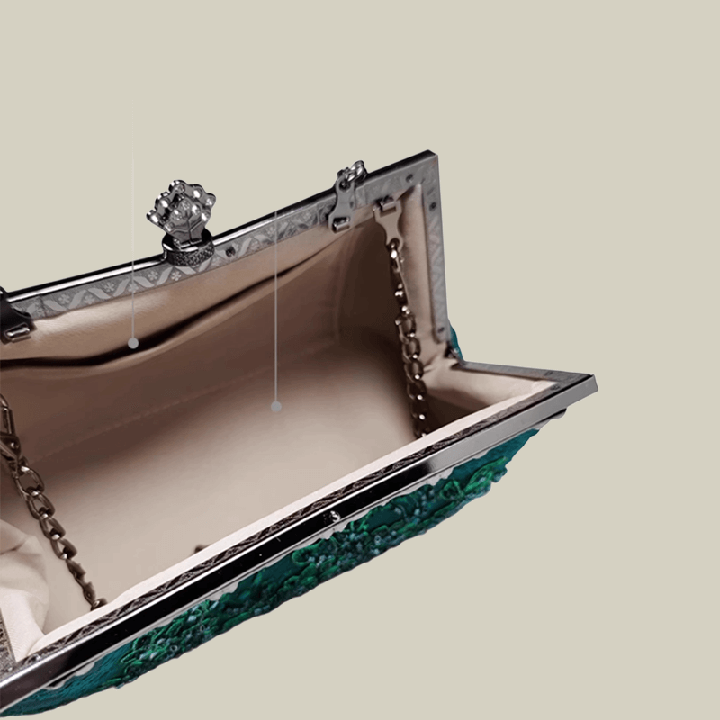 Emerald Embroidery Luxury Elengant  Handbags With Vintage Metal Handle