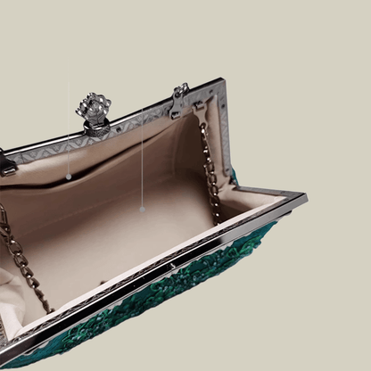 Emerald Embroidery Luxury Elengant  Handbags With Vintage Metal Handle