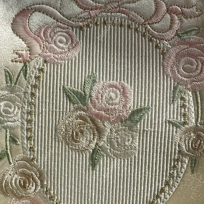 Vintage Rose Embroidered Handbag with Pearl Tassel & Gold Handle