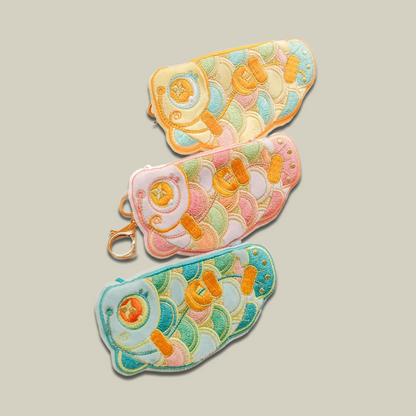 Handmade Embroidered Koi Cute Coin Purse With Keychain