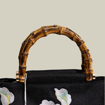 Embroidered Calla Lily Tote Bag with Wooden Handle
