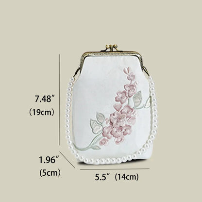 Begonia Embroidery Vintage Crossbody Phone Bag with Kiss Lock