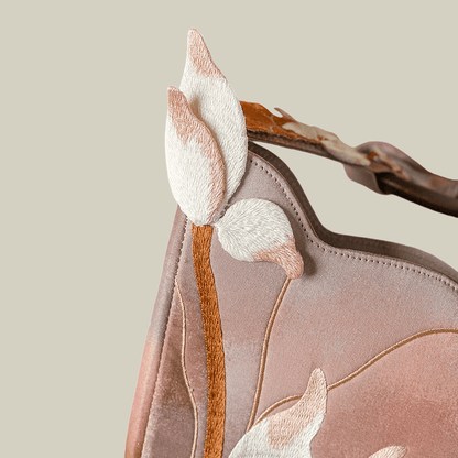 3D Lotus Embroidered Tie-dye Brown Crossbody Bag