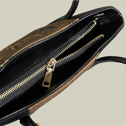 Bamboo Printed Black Colorblock Handbag