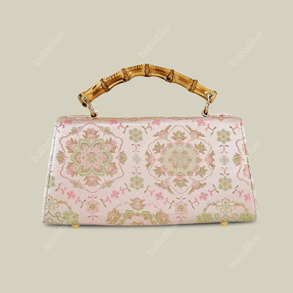 Vintage Gold Brocade Boston Evening Purse with Bamboo Handle
