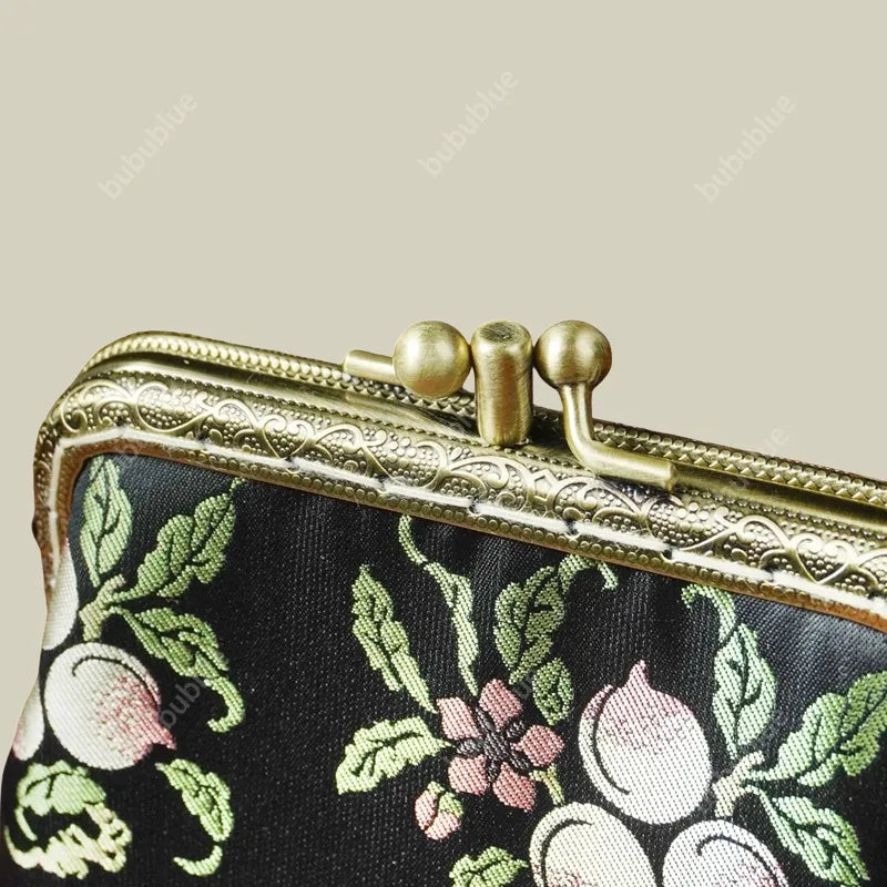 Peach Blossom Brocade Mini Kiss Lock Coin Purse