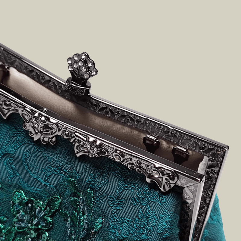 Emerald Embroidery Luxury Elengant  Handbags With Vintage Metal Handle