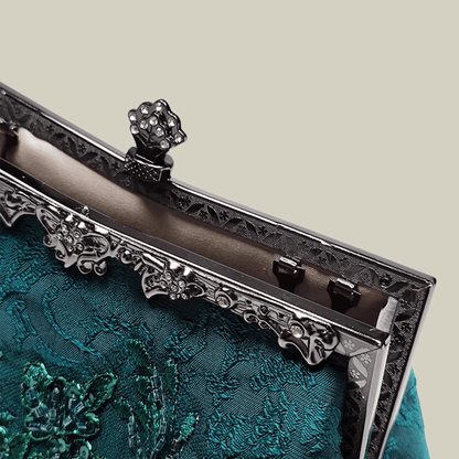 Emerald Embroidery Luxury Elengant  Handbags With Vintage Metal Handle