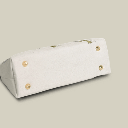 Butterfly Embroidered White Handbag with Metal Kiss-Lock