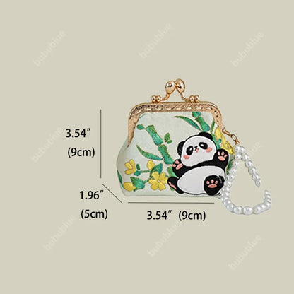 Cat Panda Embroidered Mini Coin Purse with Kiss Lock