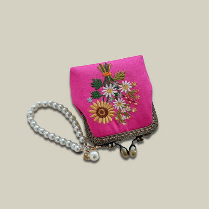 Hand-Embroidered Cotton Kiss Lock Coin Purse For Bank Cards
