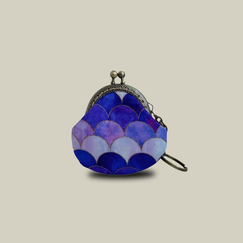 Blue Fish Scales Mini Jewelry Pouch with Keychain Charm