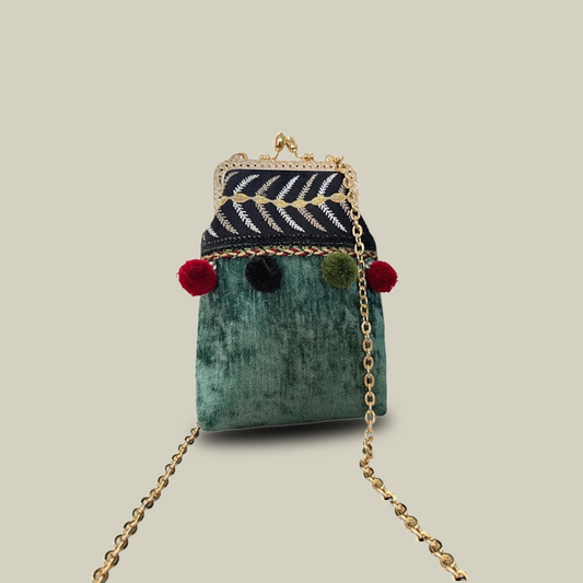 Boho Patchwork Embroidered Crossbody Phone Bag with Kiss Lock