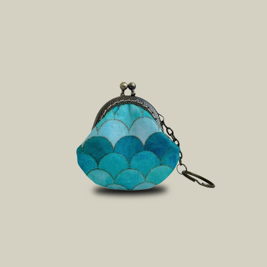 Blue Fish Scales Mini Jewelry Pouch with Keychain Charm