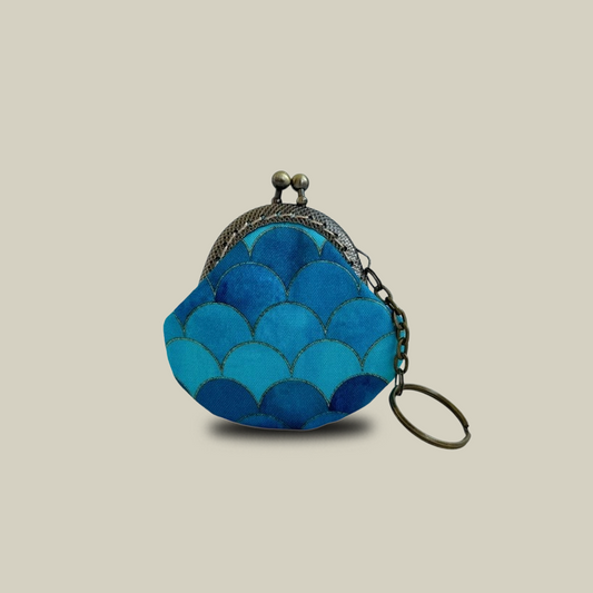 Blue Fish Scales Mini Jewelry Pouch with Keychain Charm
