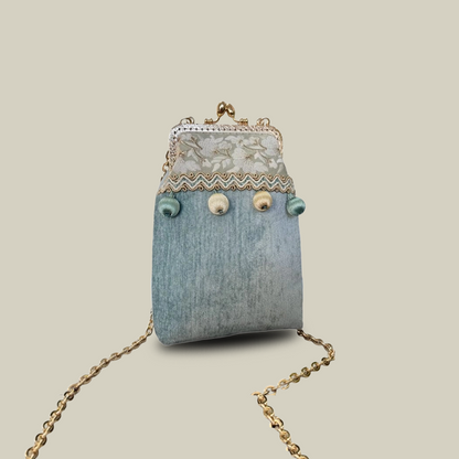 Boho Patchwork Embroidered Crossbody Phone Bag with Kiss Lock