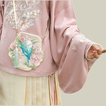 Cute Crossbody Mobile Phone Bag With Flower And Bird Embroidery