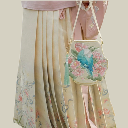 Cute Crossbody Mobile Phone Bag With Flower And Bird Embroidery
