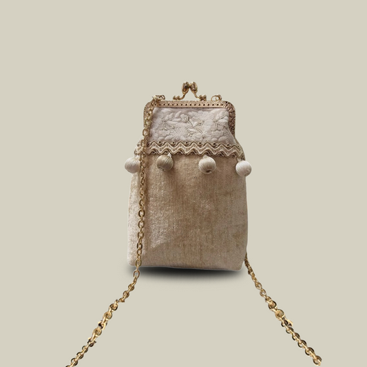 Boho Patchwork Embroidered Crossbody Phone Bag with Kiss Lock