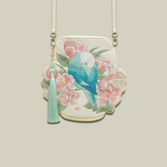 Cute Crossbody Mobile Phone Bag With Flower And Bird Embroidery