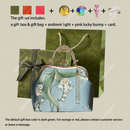 Lily of the Valley Embroidered Kiss-Lock White Handbag with Pearl Tassel