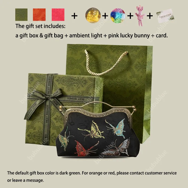 Vintage Butterfly Embroidered Handbag with Metal Kiss-Lock