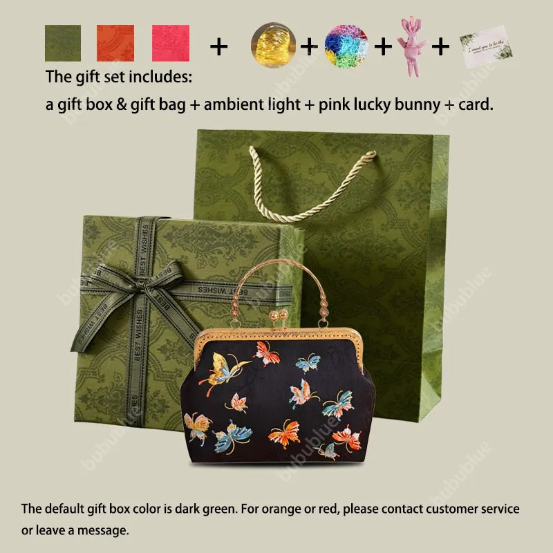 Butterfly Garden Embroidered Handbag with Vintage Metal Kiss-Lock