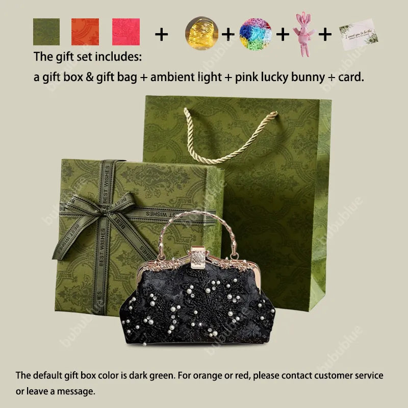 White Floral Embroidery Evening Handbag