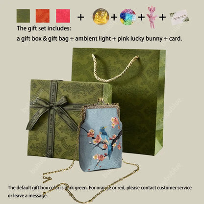 Magpie Embroidered Crossbody Phone Bag with Pearl Handle