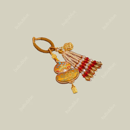 Song Brocade Gourd-Shaped Keychain Pendant With A Hollowed-Out Aromatherapy Ball